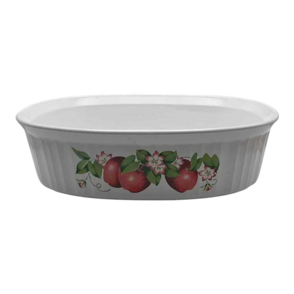 Corning Ware French White Red Apple 1.8 L Oval Casserole F-12-B No Lid